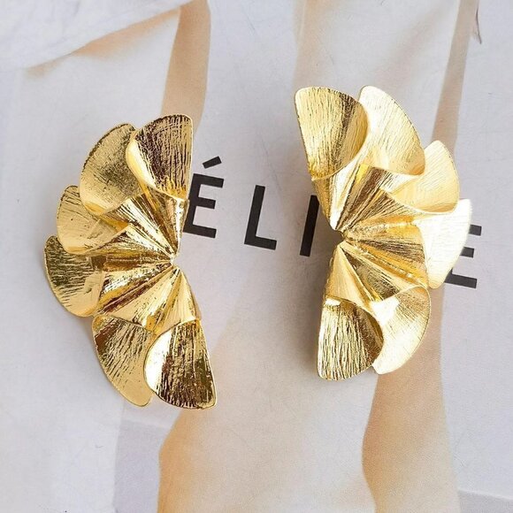 Gold Preppy Textured Metal Stud Earrings - Picture 1 of 3